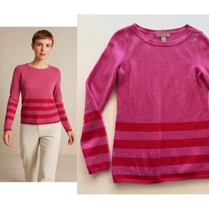 Banana Republic Cashmere Wool Sweater Small Pink Red Striped Small Petite